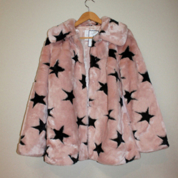 Avec Les Filles Jackets & Blazers - COZY PLUSH Faux Fur Pink Star Coat Designer Jacket